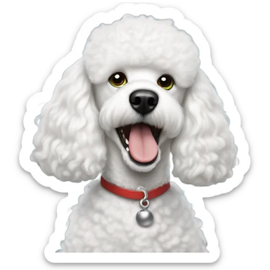 White poodle dog wearing a Grinch shirt sticker