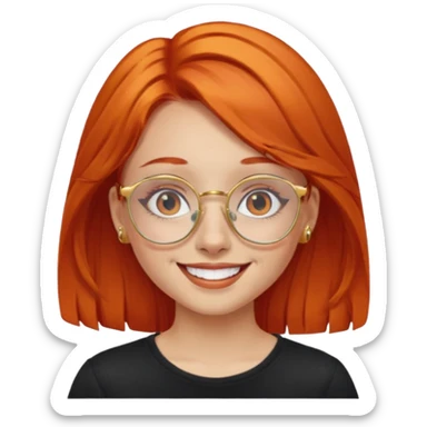 A girl with orange red hair glasses and gold nose ring sticker