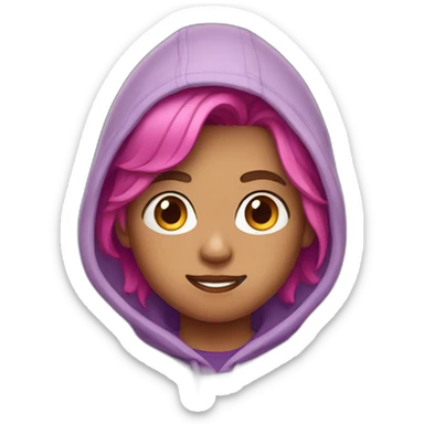 A boy with short bright pink hair, hair length of 6 millimeters and earrings in a purple hoodie sticker