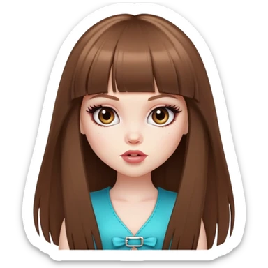 pretty bratz baddie, pale skin, bangs long straight brown hair sticker