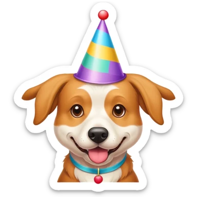 Weirnerdog wearing a party ha sticker