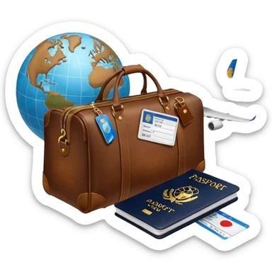 TRAVEL , travel bag , pass board, plane, glob sticker