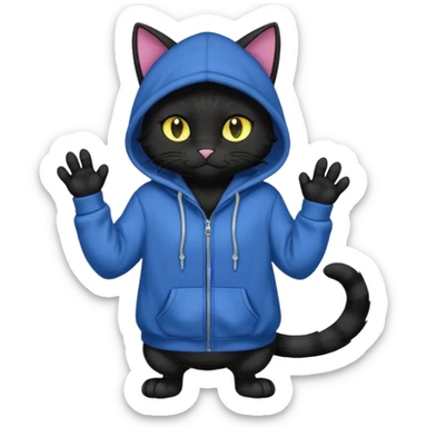 Black cat wearing a hoodie fursona (full body) sticker
