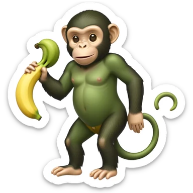 green chimpanzee with a banana body sticker