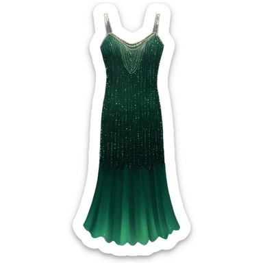 Just one dark green sparkly flapper style dress with thin straps. No person just a dress sticker