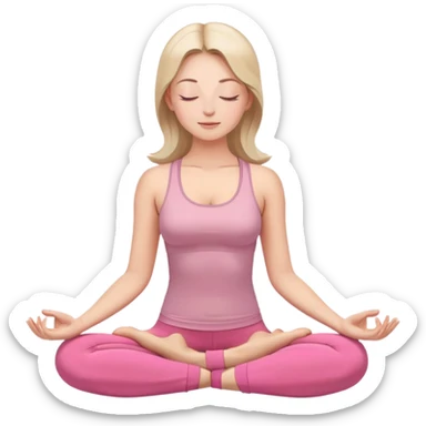 caucasian woman in lotus position meditating, eyes gently closed with peaceful expression, pink yoga pants and top sticker
