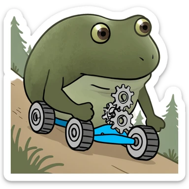 bufo hiking uphill with gears sticker
