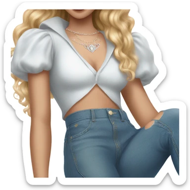 Glinda wearing a Sharkira croc top and short jeans  sticker