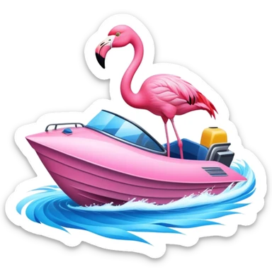 Flamingo driving a power boat sticker