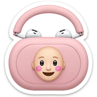 Create a pink happy circle emoji who listens to music on AirPods Max make them always this style 🥹 sticker