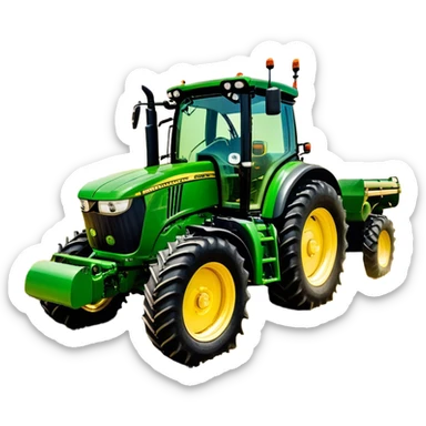 John Deere 6155M (2020) – Cinematic-realistic John Deere 6155M tractor, its iconic green and yellow body rolling across vast Australian farmlands. The powerful engine hums as it tows a massive plow, cutting through golden fields under a clear blue sky, dust rising in its wake. sticker