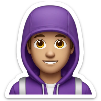 guy with brown hair and a purple cap white skin wearing a purple hoodie sticker