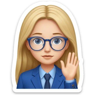 long hair girl with eyeglasses and blue suit sticker