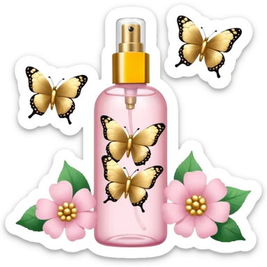 Light pink body mist bottle with gold butterflies and flowers   sticker