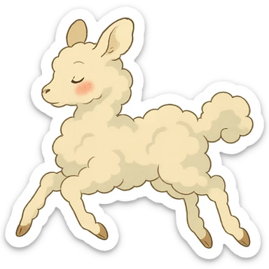 soft vanilla cloud doe with rosy cheeks, floating gracefully in the air, ghibli style sticker