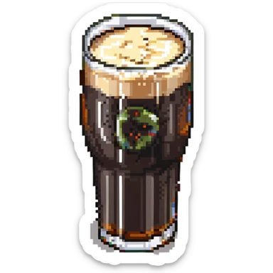 a pint of Guinness beer, dark stout in a classic pint glass with creamy head sticker