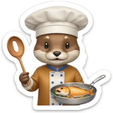 Otter chef cooking fish sticker