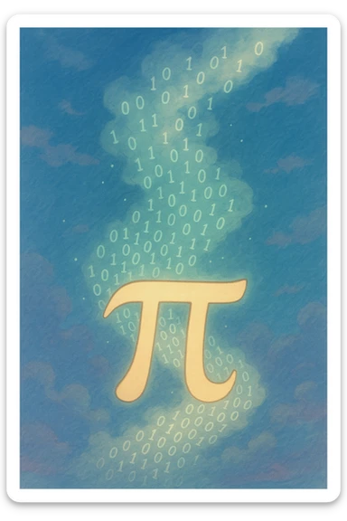  combine the π (pi) math symbol, binary code, and digital mist emerging from it. sticker