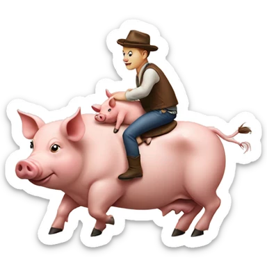 Pig riding a cows back sticker
