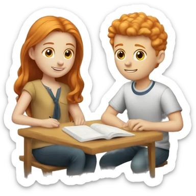 one ginger girl and one brunette boy studying sticker