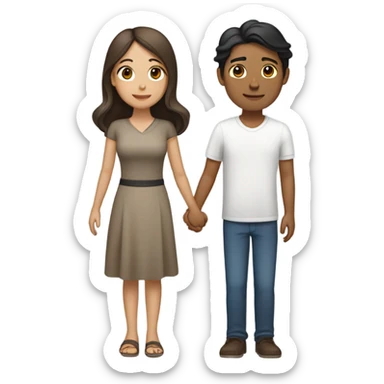 a couple holding hands. the guy has black middle part hair and is Persian and Filipino mix. the girl has brown medium length hair white and asian mix. sticker
