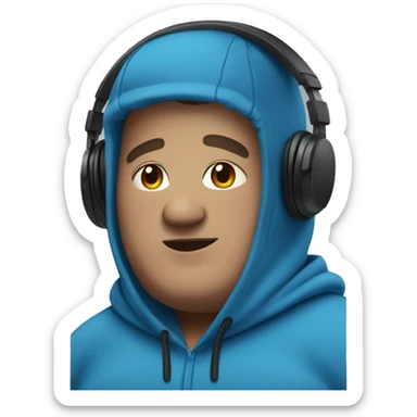 Fat human male wearing headphones and a blue hoodie  sticker