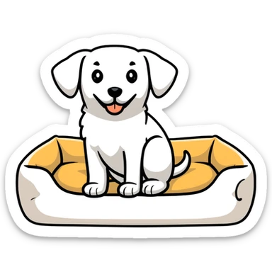 empty dog bed with a bone on it sticker