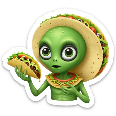 alien eating tacos sticker