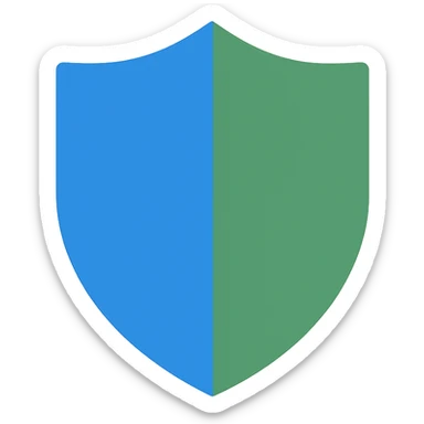 blue and green shield icon, flat color style sticker