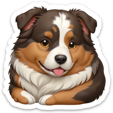 Cinematic Meme-Worthy Chubby Sleeping Tri-Color Australian Shepherd Portrait Emoji, Head resting peacefully with a contented smile, showcasing a delightfully chubby build and a luxuriously soft tri-color coat of bold black, crisp white, and warm tan, eyes shut in a serene nap, Simplified yet hilariously adorable features, highly detailed, glowing with a soft, drowsy light, high shine, relaxed and utterly lovable, stylized with an air of playful laziness, bright and heartwarming, soft glowing outline, capturing the essence of a comically sleepy Tri-Color Australian Shepherd, so meme-worthy it feels like it could instantly become the next viral sensation of adorable slumber! sticker