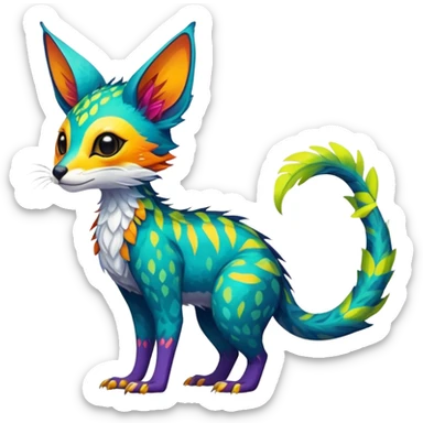 Feral Rare Fantasy vibrant tropical Vernid-Trico-species by LiLaiRa, random markings, tufted tail, tufted ears, full body sticker