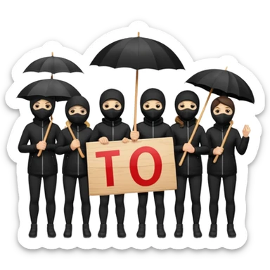 Ski mask people wearing black with umbrella and signs sticker