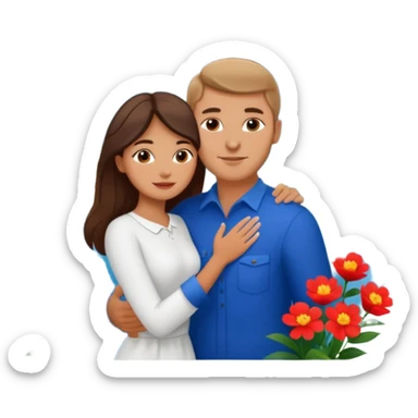 Hugging Couple traveling in Montenegro russian man and elegant  Latina girl delicate flowers and mountains in the background  sticker
