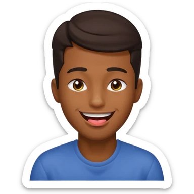 A brown skin guy with dark hair that is his covering forehead, his head is tilted back a bit and his tongue is out sticker