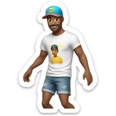 white man, cross earring, t-shirt, cap and short shorts, dancing sticker
