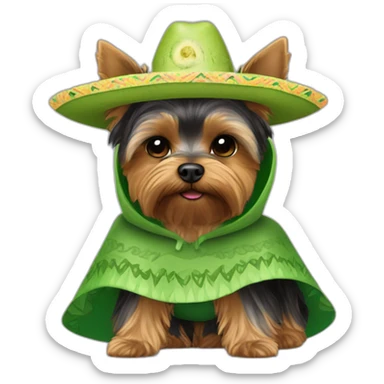 yorkie wearing avocado sombrero and green green baja poncho sticker