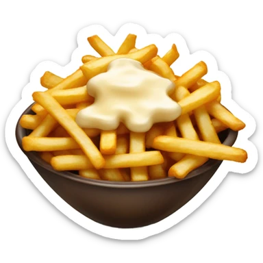 A bowl of fries with cheese curds covered in gravy sticker