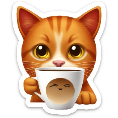 red cat with coffee  sticker