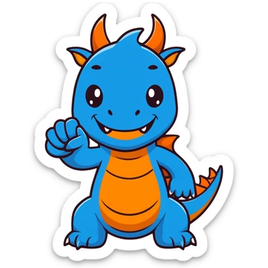 Humanoid blue dragon, smiling with a thumbs up sticker