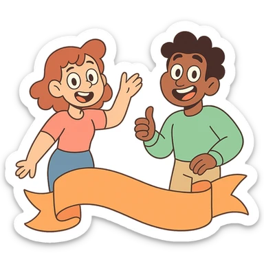 pastel orange ribbon, wavy shape, calArts 2010s cartoon style sticker