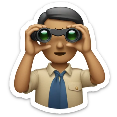 persona beige con polo rojo viendo con su binocular , agarrando el bonicular  con sus manos  sticker