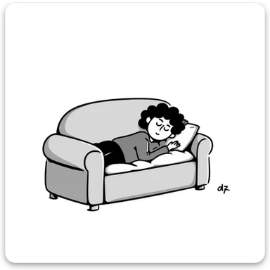 sketch of a person lying on a couch, lethargic sticker