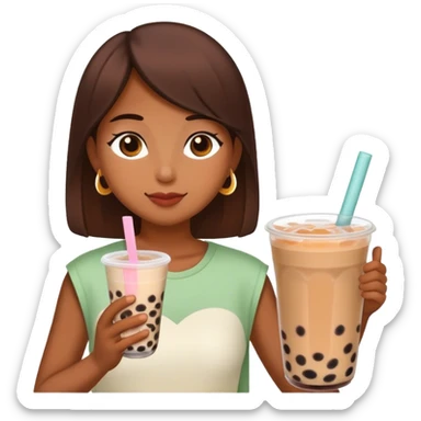 brown skin drinking boba tea sticker