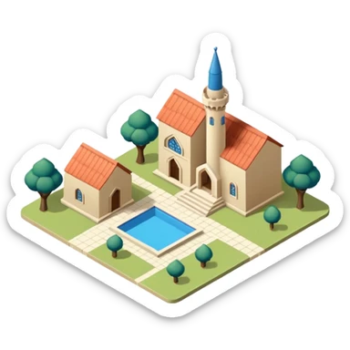 little city and many, small, ordinary, simple, home, Iranian-style, 1980, isometric sticker