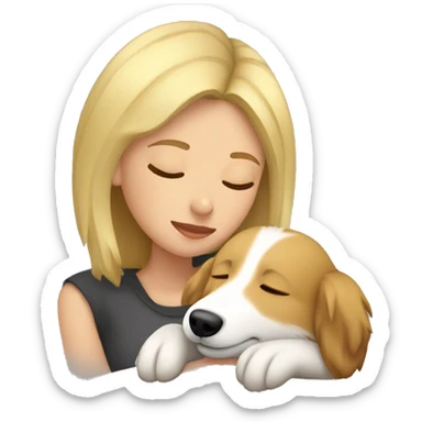 Blonde girl short hair sleeping with Shetland sheepdog sticker