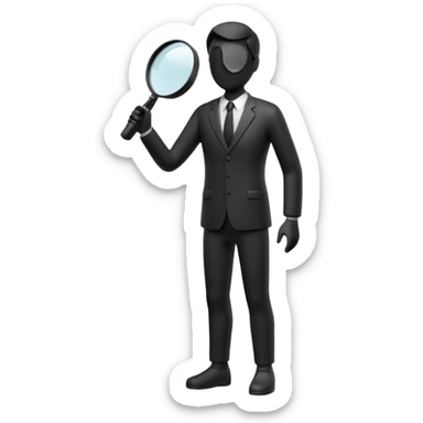 3D icon of a minimal human silhouette holding a magnifying glass, exploration concept, simple geometric form, modern UI style, single object, soft lighting, isolated, no background sticker