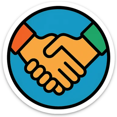 NGO badge, handshake inside a circle, representing partnership sticker