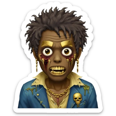faça um homem zumbi, de cabelo crespo mostrando o dente de ouro sticker