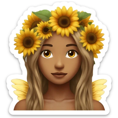 big wings, sunflower, Beautiful, fairy, gold, brown, long hair sticker