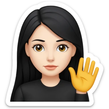 femme blanche, cheveux long, lisse et noir. Vêtement noir sticker